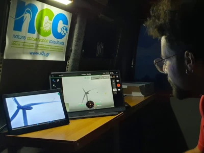 νυχτερινή παρακολούθηση της ορνιθοπανίδας με θερμικές κάμερες, κοντά σε αιολικό πάρκο