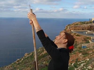 An audio recording device is installed to monitor the presence of bats.